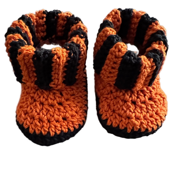 JazzyGems Other - Handmade Crocheted Baby Booties -  Orange and Black Halloween Booties